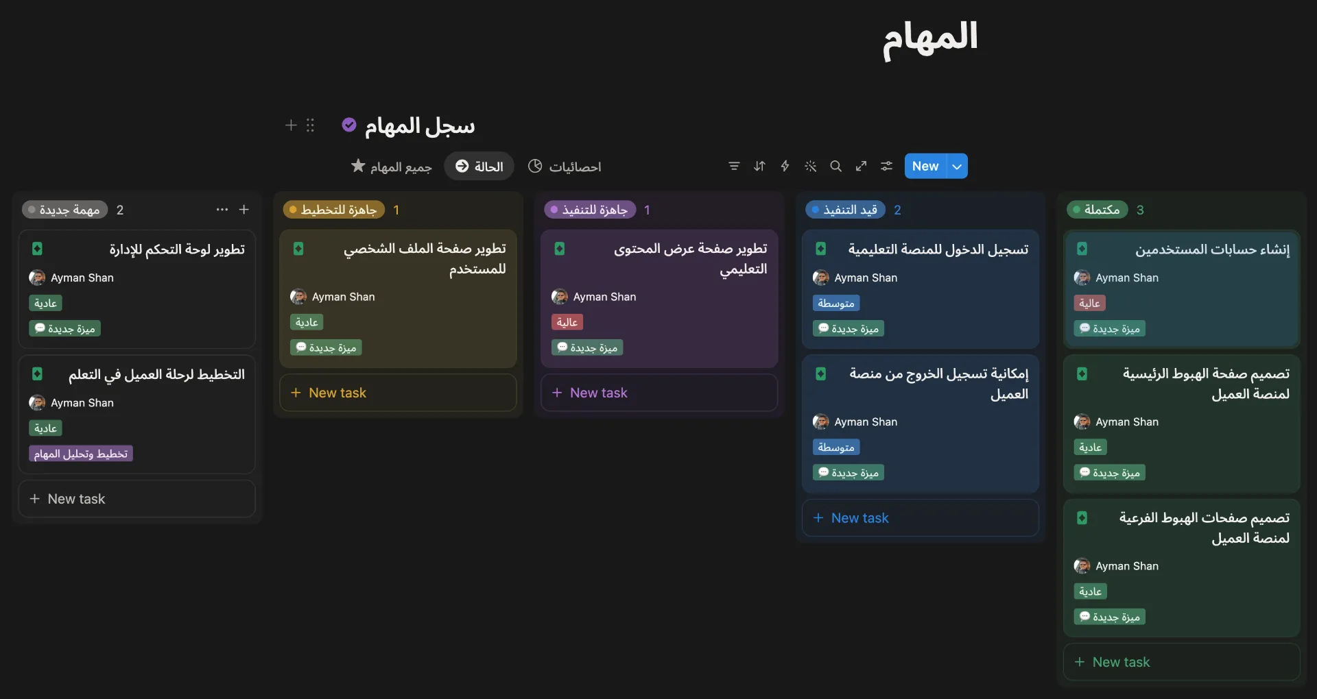 متابعة تفاصيل المهام وحالاتها